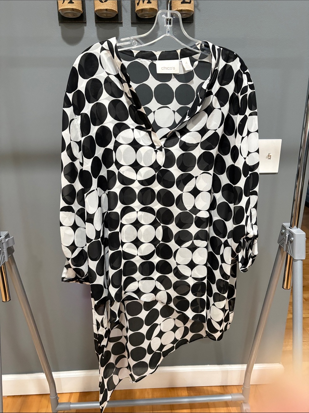 Chico's Black & White Polka Dot V-Neck Tunic